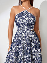 Vacation Flower Hollow Backless Dress